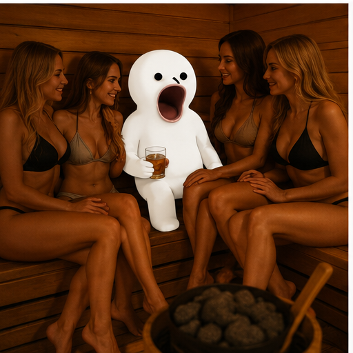 POPLET relaxing in a sauna with a drink