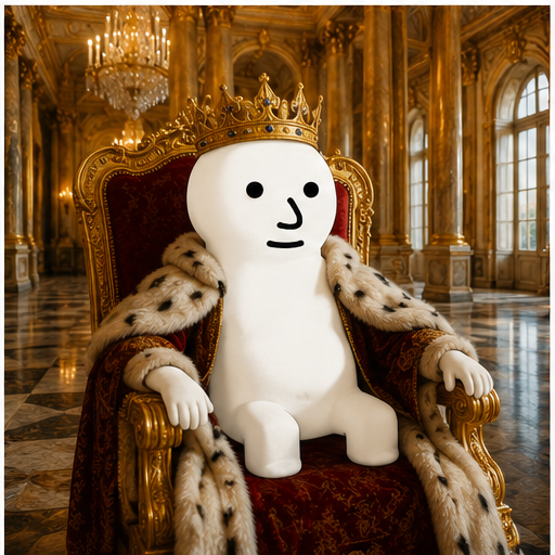 POPLET wearing a crown on a golden throne